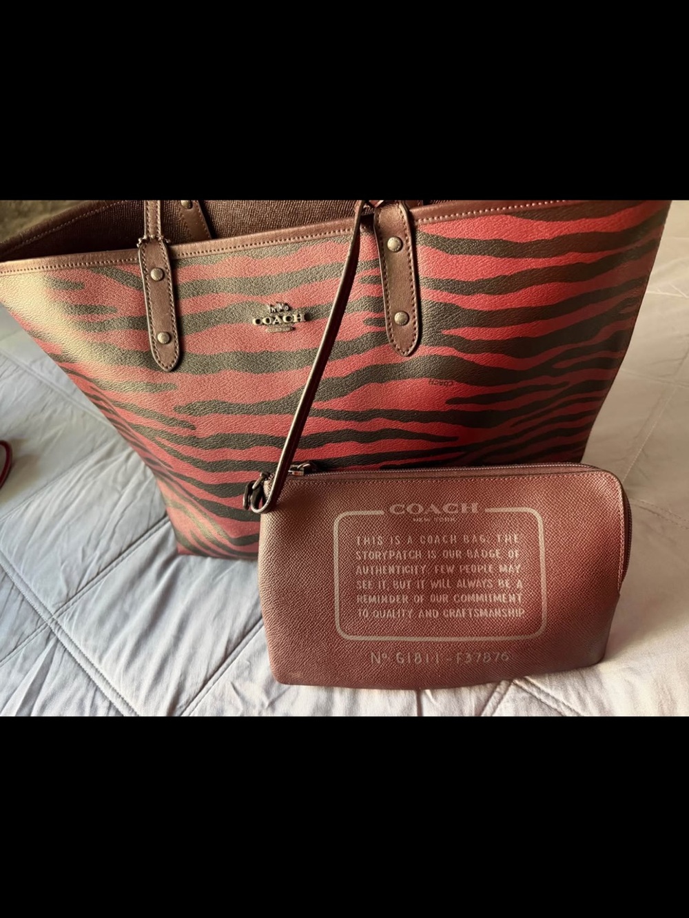 COACH Red and Black Zebra-Print Leather Tote - Picture 4 of 8